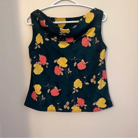 Tops - Handcrafted Structured Cowl Neckline Sleeveless Floral Top